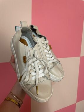 Musse & Cloud Cream Leather Lace-Up Sneakers with Gold Accents